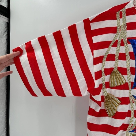 Sail Away Red & White Striped Embroidered Sequin Knit Top Women's Size Medium - Picture 6 of 11